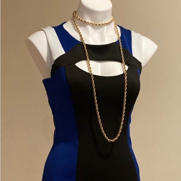 Guess Blue & Black Sleeveless Cutout Colorblock Bodycon Dress Sz. 2 - Picture 6 of 15